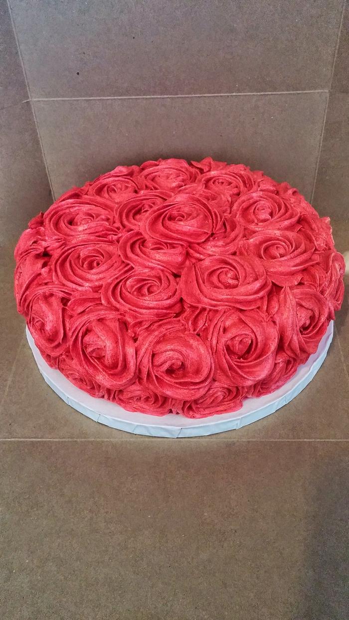 Red buttercream rossettes cake, 101st birthday
