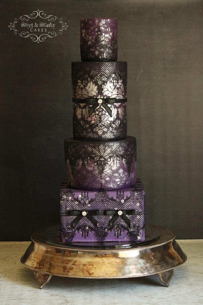 Sexy Damask and Lace Wedding Cake
