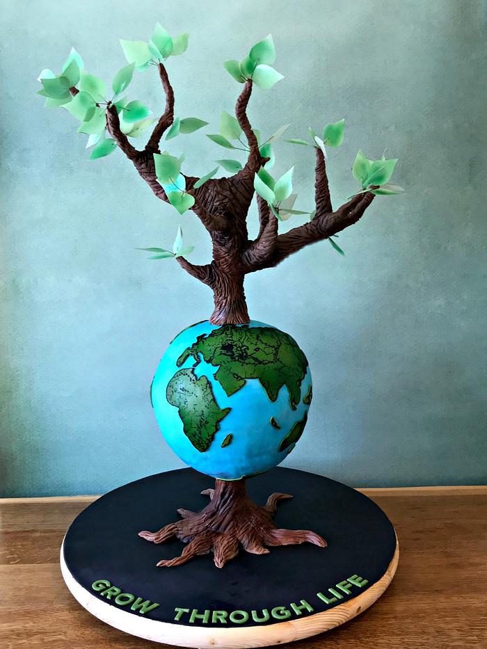 Grow Through Life - Globe and Tree 3D Cake