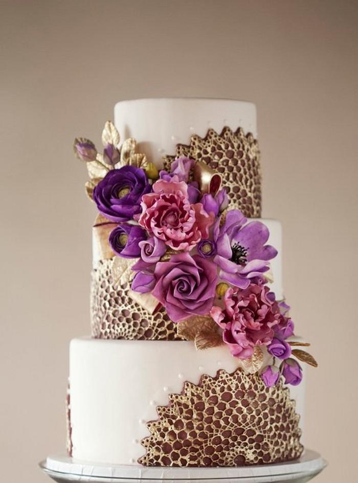 Purple & Gold Wedding Cake