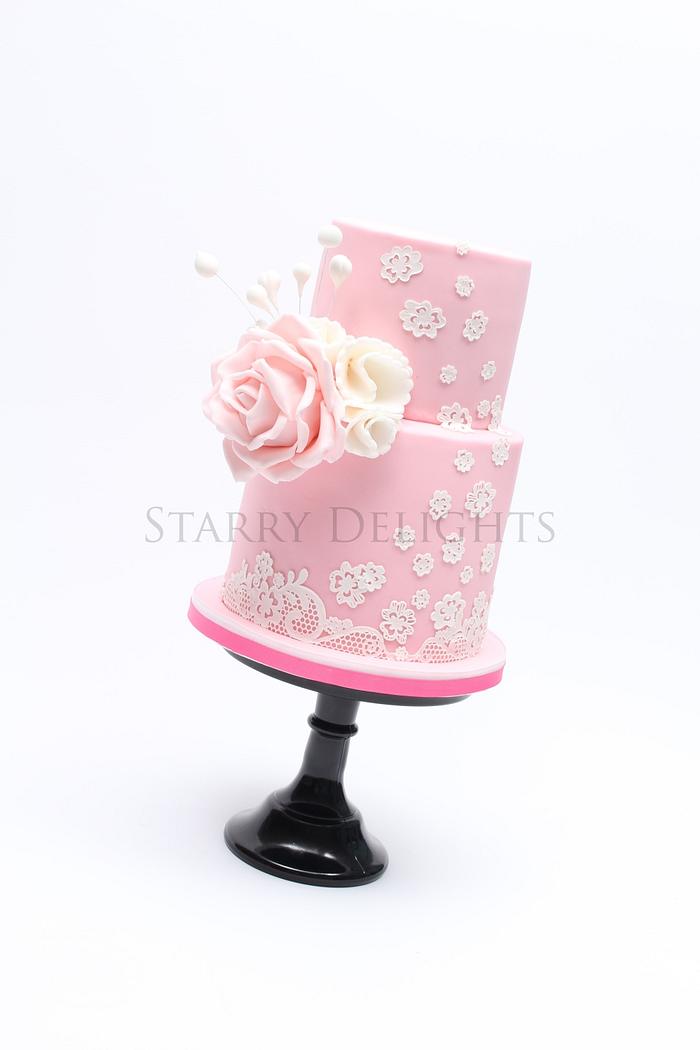 Pink Rose and Lace cake - my birthday cake