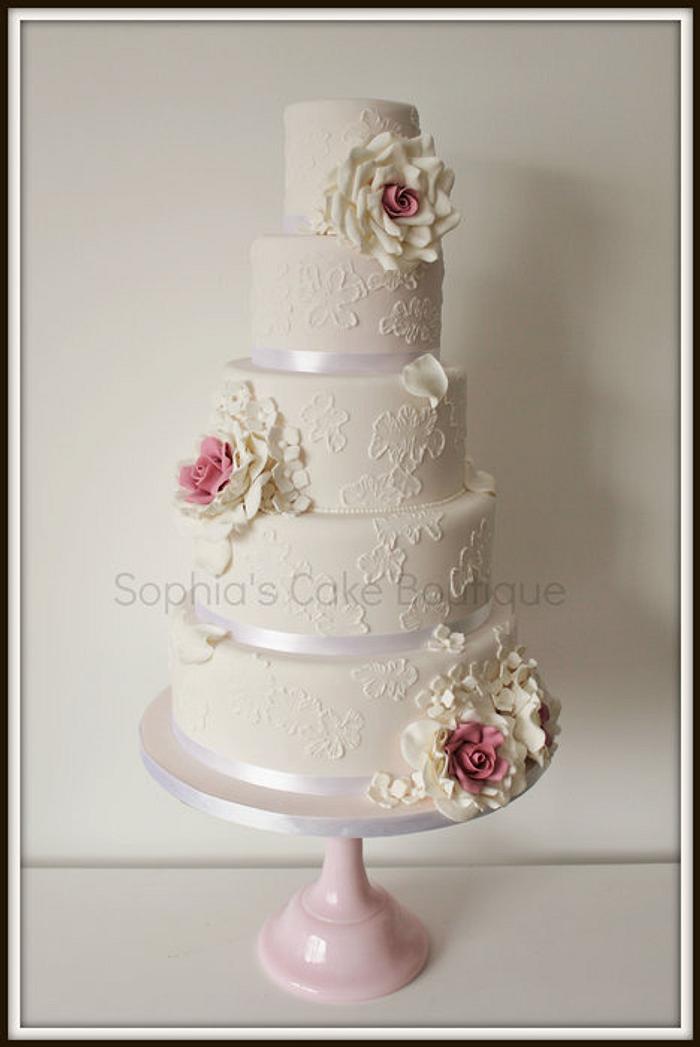 5 Tier pale pink wedding cake