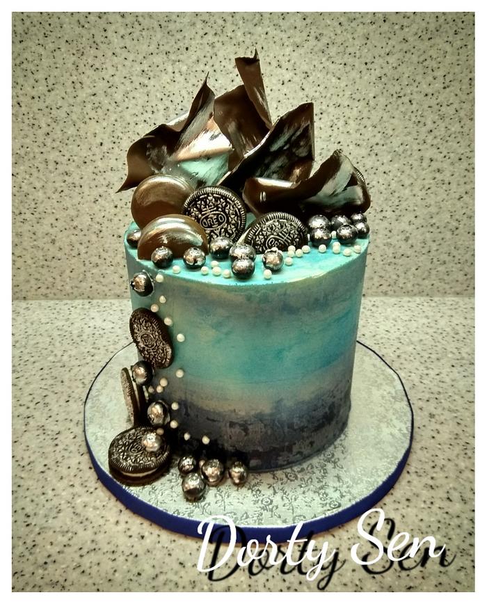 Blue and silver cake
