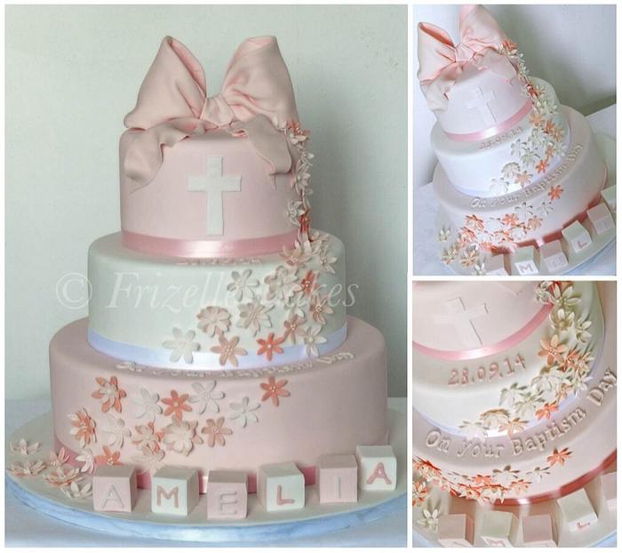 Christening cake with sugar bow