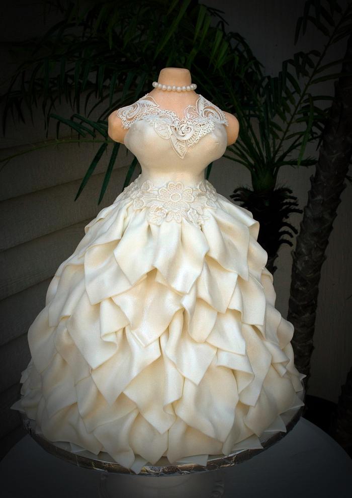 White Wedding Dress Cake ~ Brides dress cake