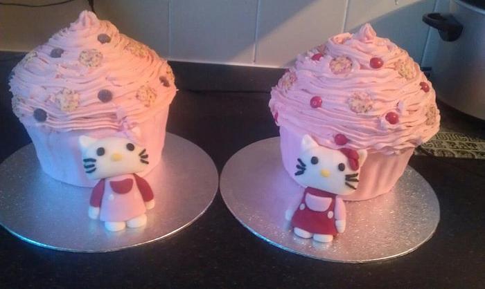 Hello Kitty Giant Cupcakes with handmade figures