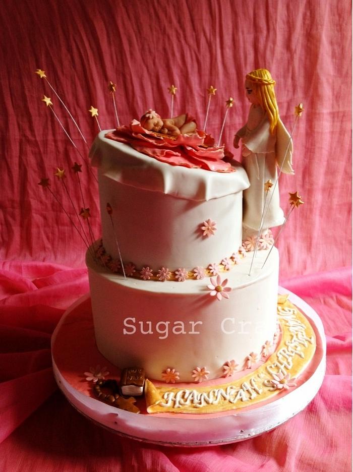 'Pink, white and Gold' Girl's  Christening cake 