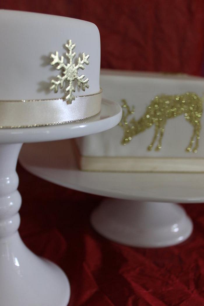 Classic white and gold Christmas cakes