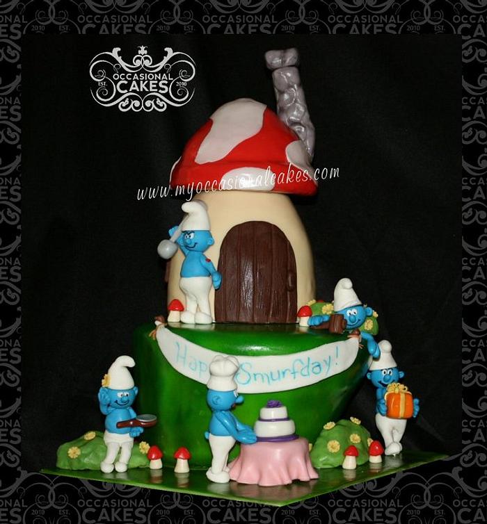 Smurfs themed birthday cake