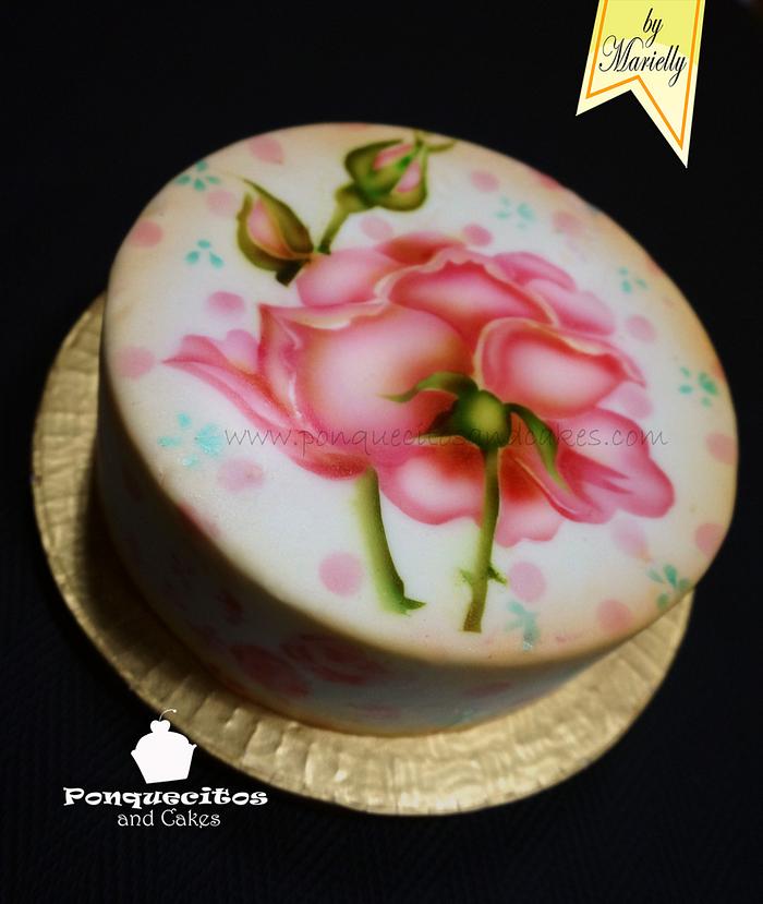 Airbrush painted Rose cake