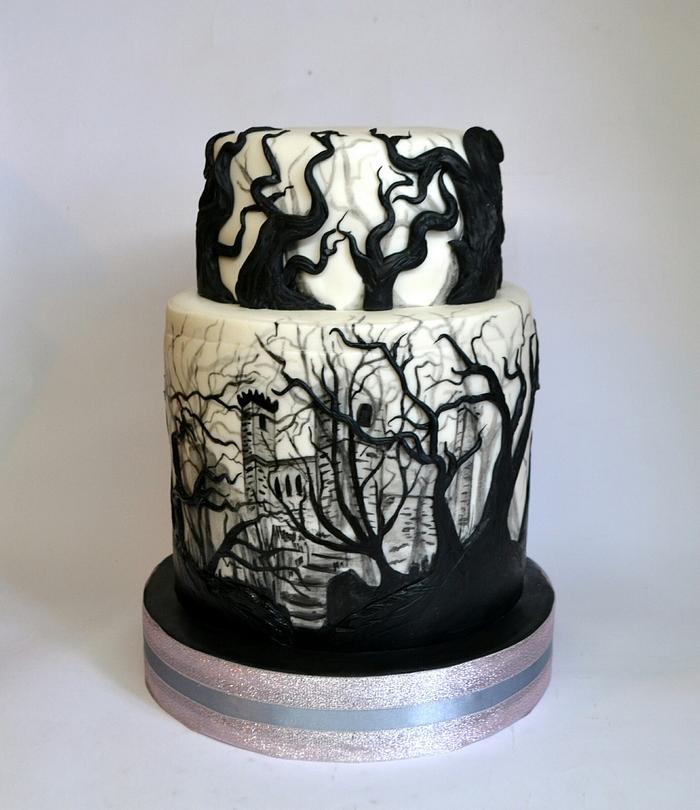 Painted castle into woods cake