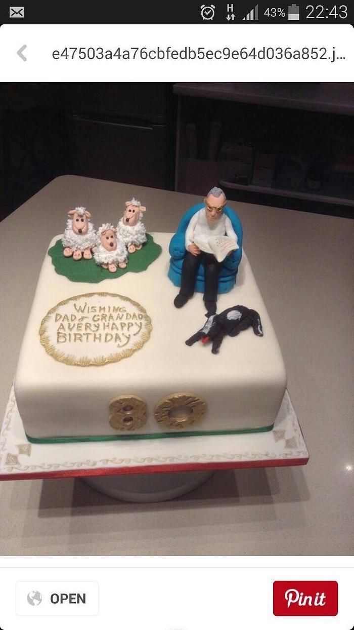 Farmer and sheep birthday cake