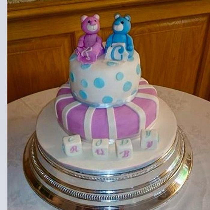 Twins christening cake 