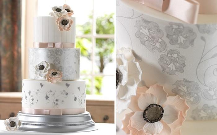 Anemone and Lace Wedding Cake