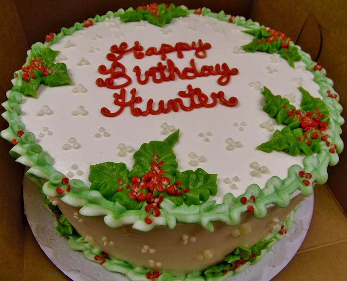 Winter holly and berries birthday Buttercream cake