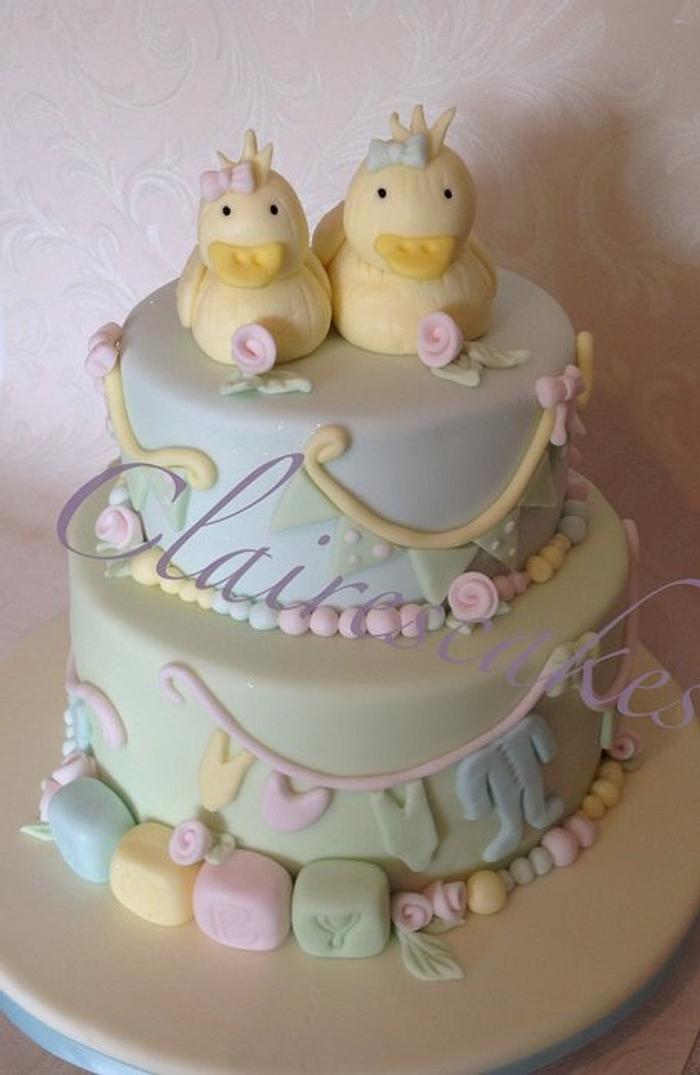 Vintage ducky baby shower cake 