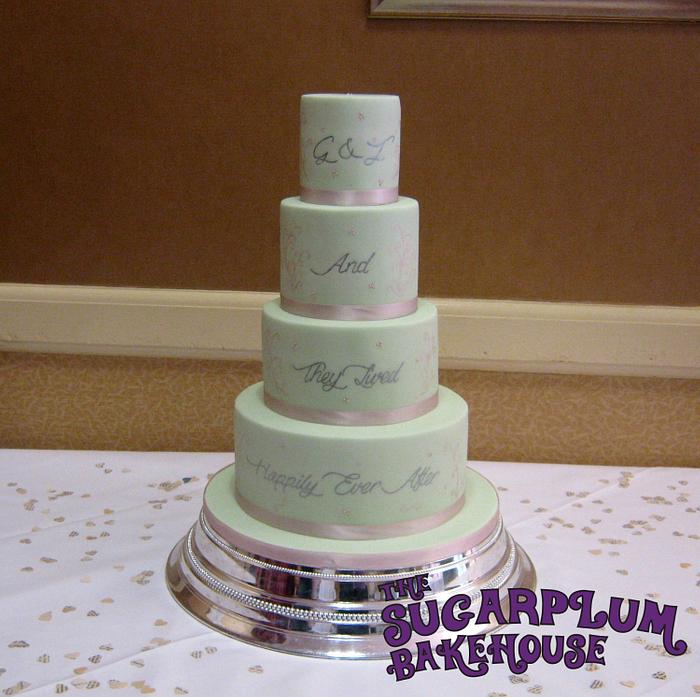 Pastel Mint Green & Pink Wedding Cake