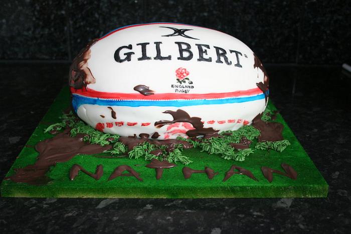Hand painted Rugby ball sponge cake