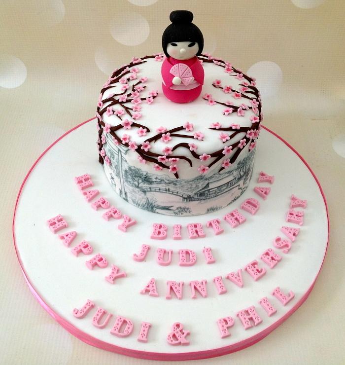 Japanese themes birthday/wedding anniversary cake 