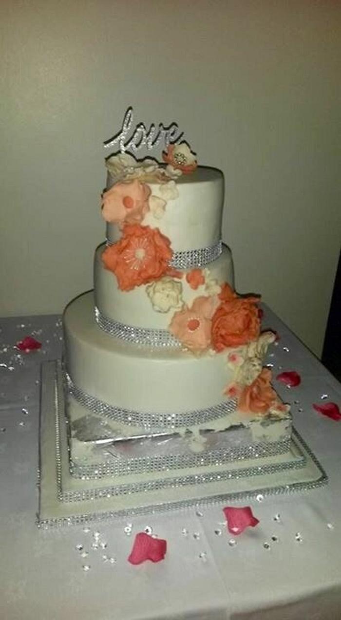 Ivory Silver leaf and coral cake 