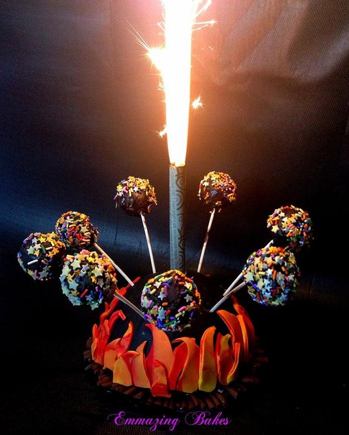 Bonfire cake and Fireworks cake pops 