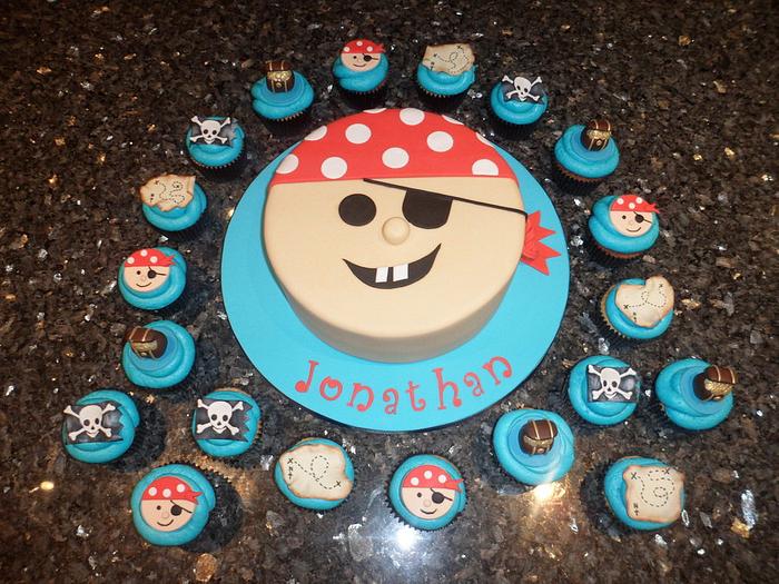 Pirate Birthday Cake and Cupcakes