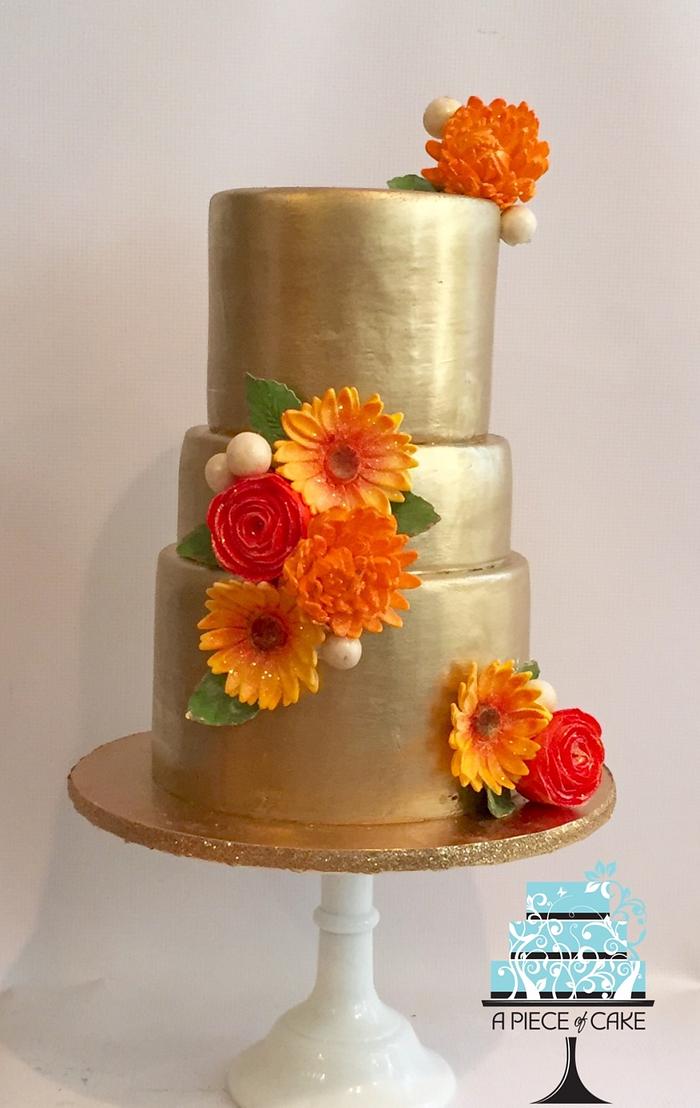 Golden Fall Wedding Cake
