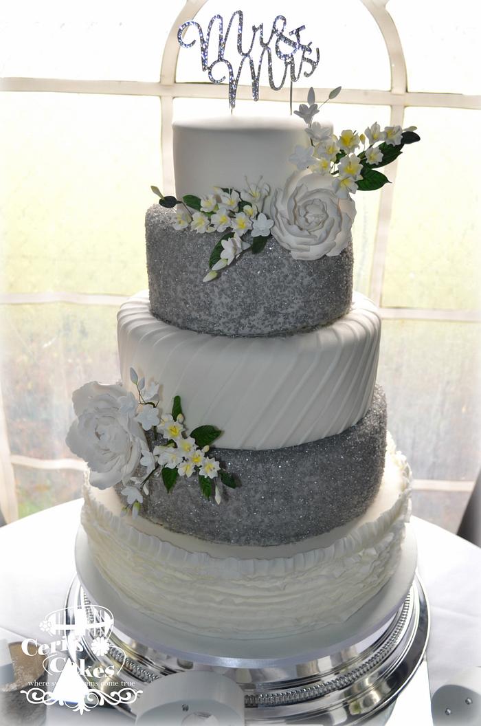 White & Silver wedding cake