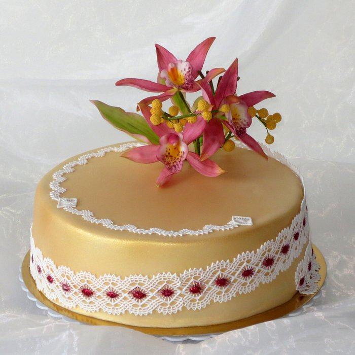Birthday cake with orchids
