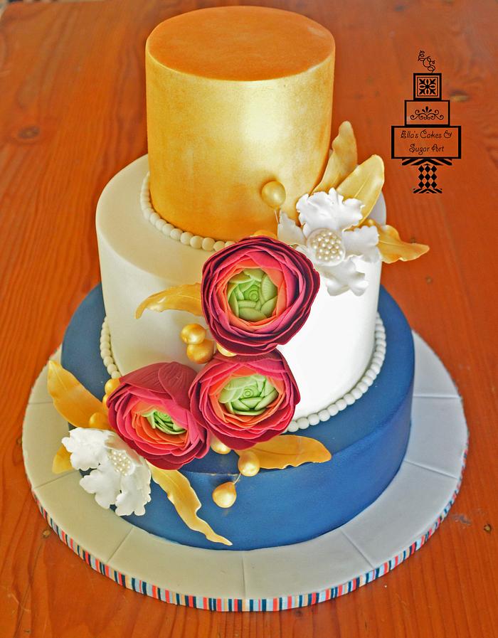 Elegant cake with ranunculus