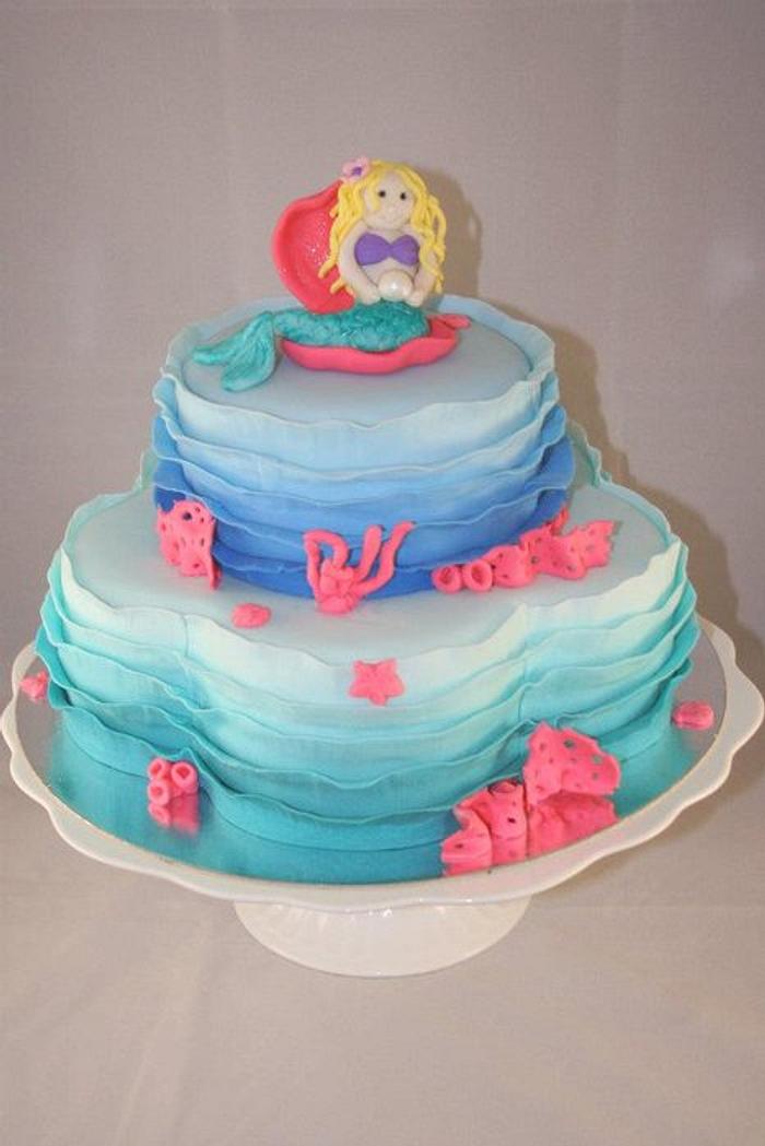 Ombre ruffle mermaid cake