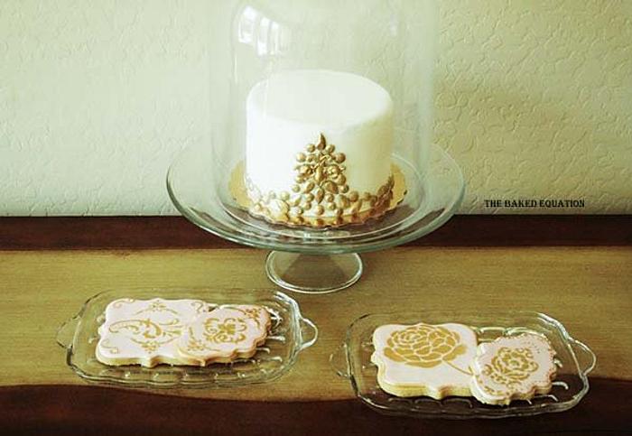 Gold Gem Cake with Pink & Gold Baroque Cookie