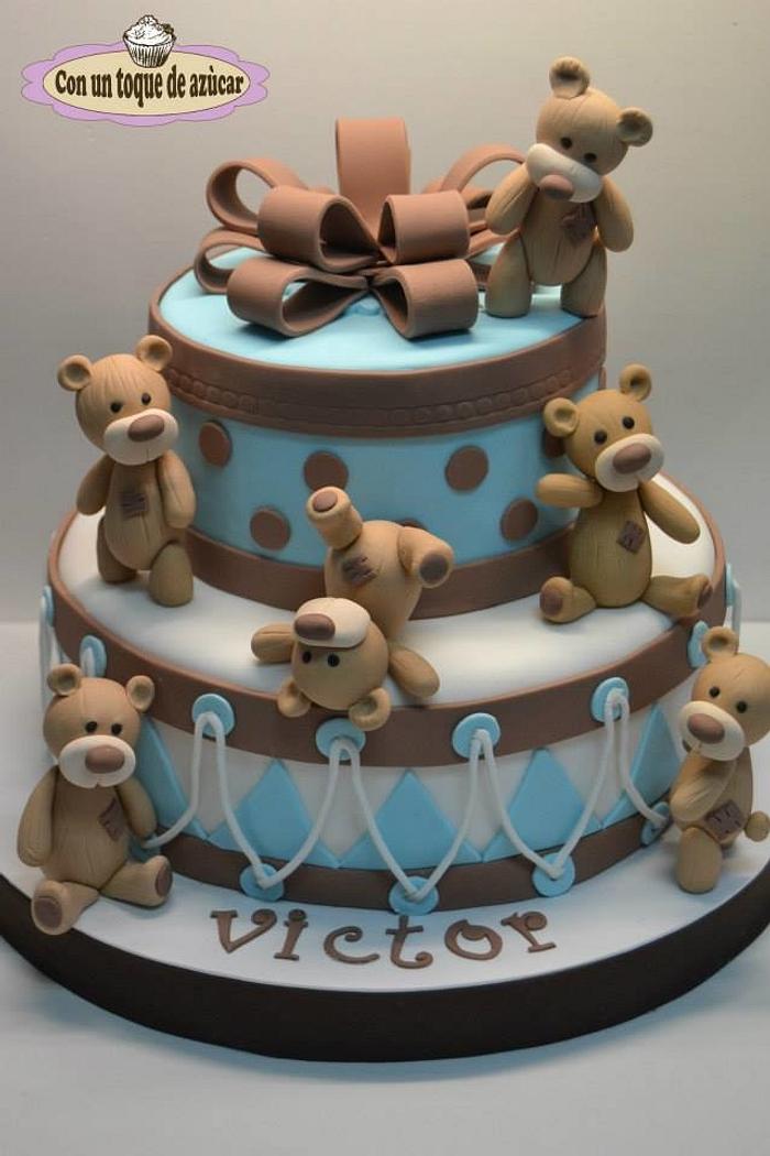 Bears baby shower cake, tarta bautizo ositos