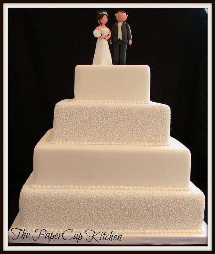 White Filigree Wedding Cake