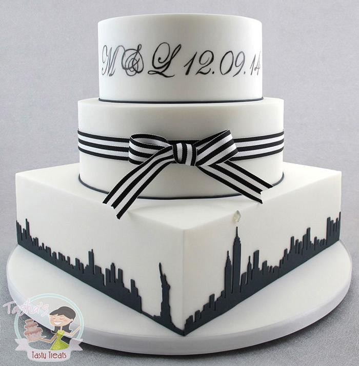 New York Themed Black & White Wedding Cake