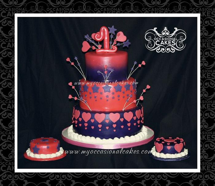 Hearts & Stars 1st Birthday Cake
