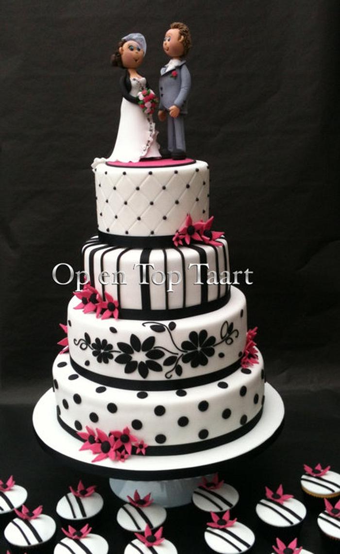Black, White & Fuchsia Wedding Cake