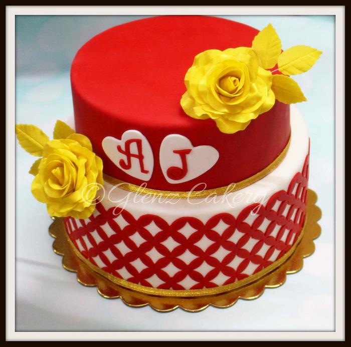 Red and white Wedding cake