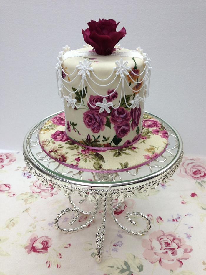 Hand painted fabric rose cake