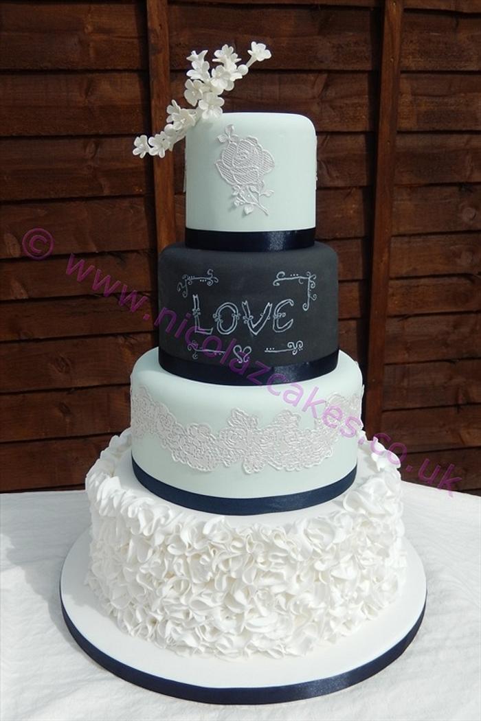 mint green and chalk board effect cake 