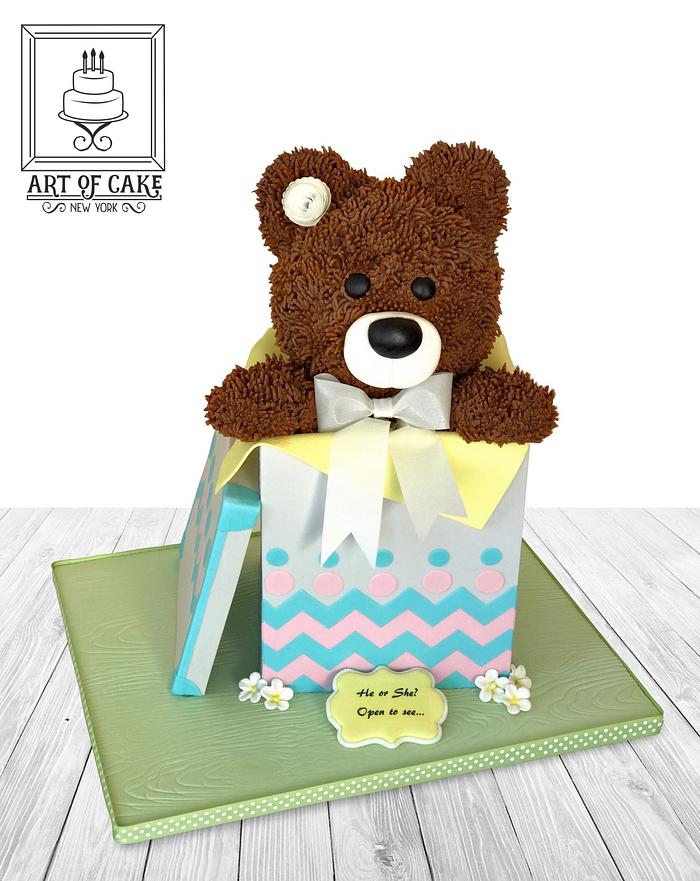 Teddy in a Box - Gender Reveal Cake