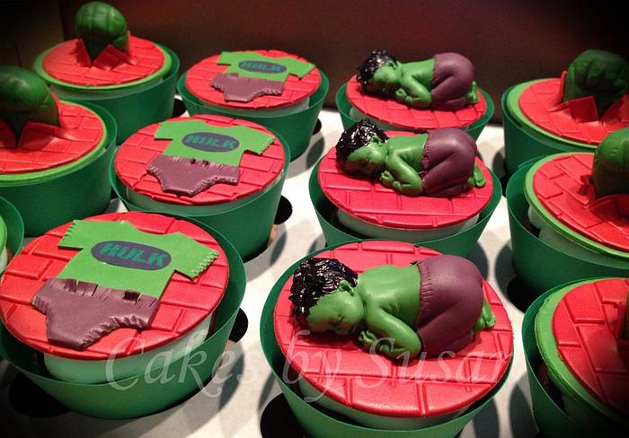 Hulk baby shower cupcakes