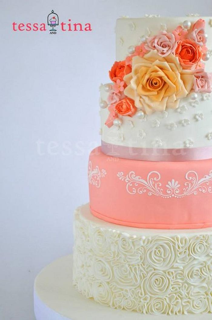 Coral, Ruffles and Roses