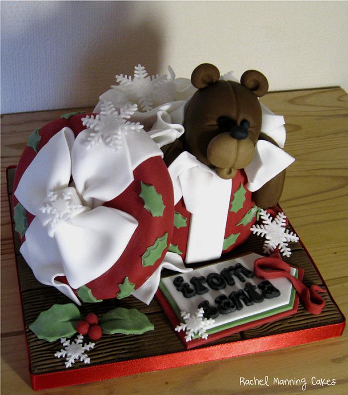 Teddy Bear in a gift box Christmas Cake