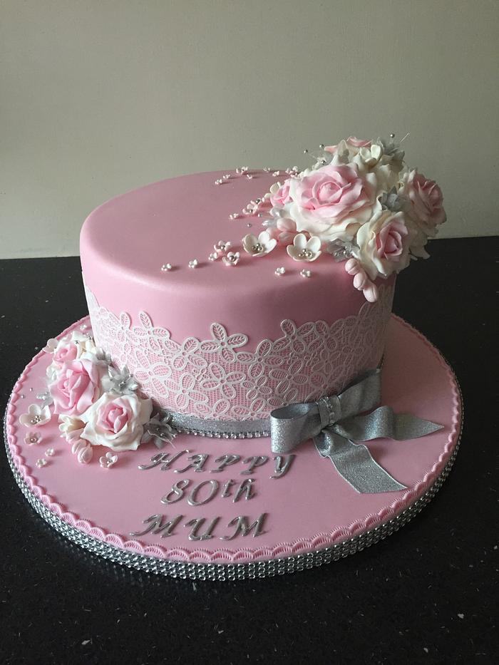 Lace and roses birthday cake 