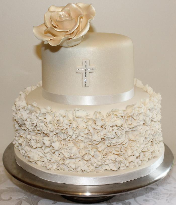 Ivory Shimmer Christening Cake