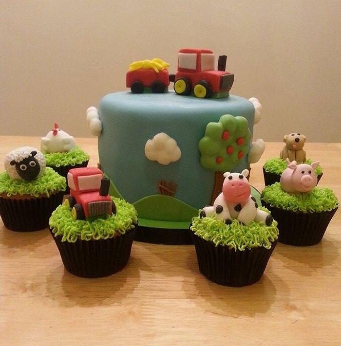 Farm cake and cupcakes 