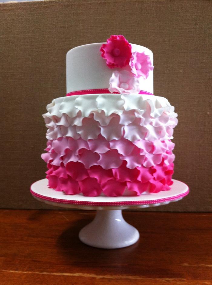Ombré pink petal wedding cake