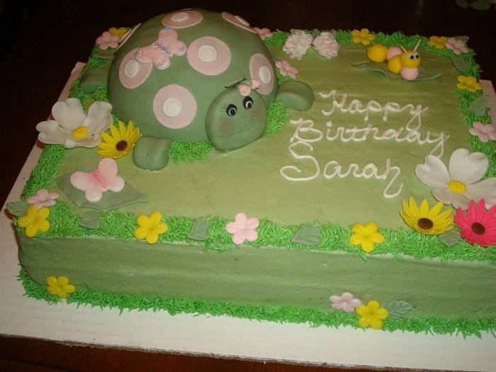Little girls pink turtle cake