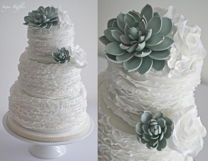 Succulent Ruffle Wedding Cake 